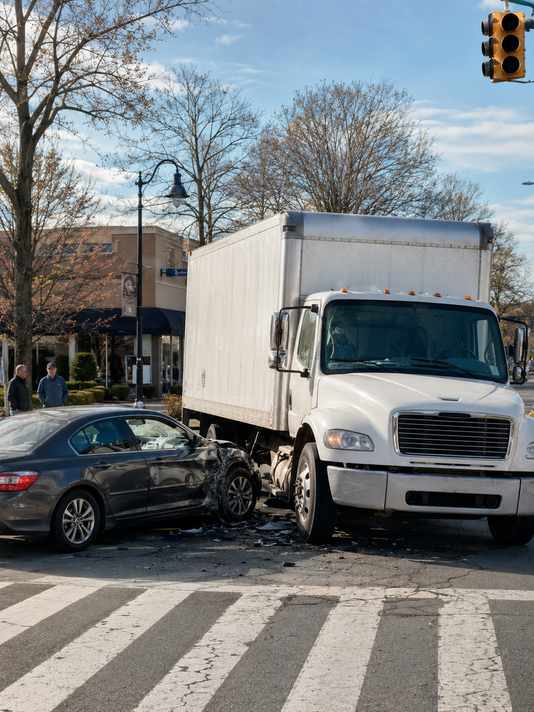 Commercial truck traveling on a Long Island roadway in New York